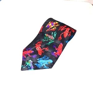 Addiction frog notif neck tie black background re green and blue